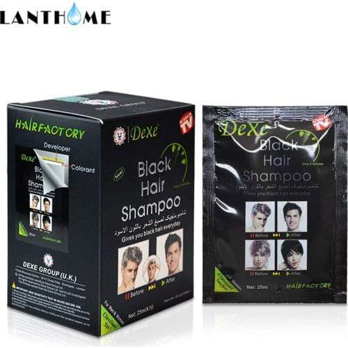 10pcs/lot Dexe Black Hair Shampoo Only 5 Minutes Grey Hair Removal Dye Hair Coloring Cream Building Fibers Hair Care