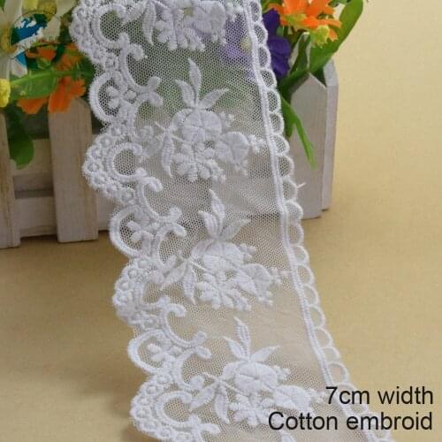 10yards 7cm wide cotton embroidery lace edges appliques mini dress lace ribbon guipure diy lace trim garment Accessories#2947