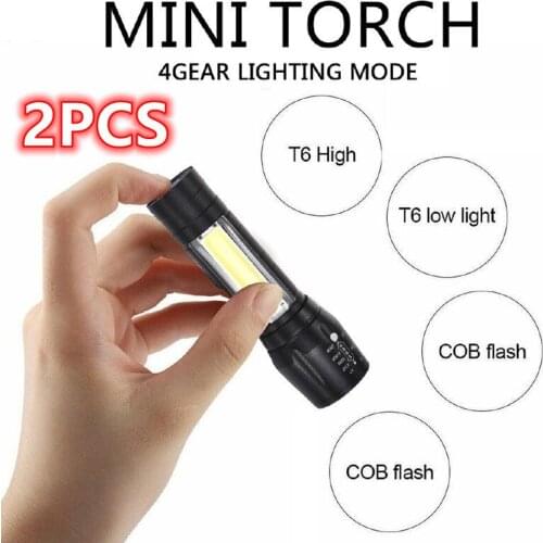 COB LED Flashlight USB Rechargeable Lantern Torch Lamp Ultra Bright Camping Light Waterproof Portable Lighting Zoomable 4 Modes
