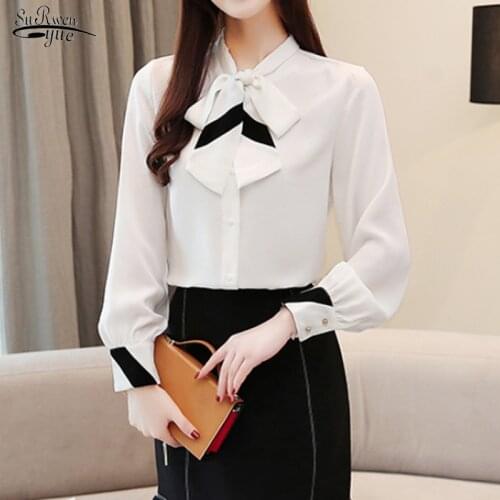 2021 Bow Collar Office Blouse Women Blouse Shirt Female Blusas Mujer De Moda Womens Tops and Blouses Long Sleeve Shirts 2687 50