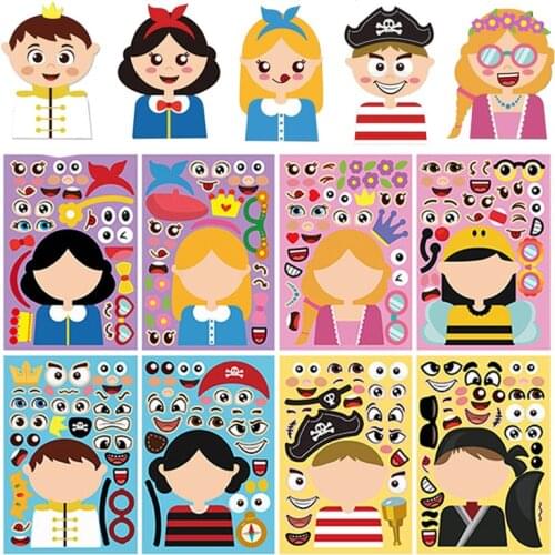 4 Pcs Kids DIY Stikcers Make Your Own Pincess Halloween Party Game Assemble Jigsaw Stickers Sheet Children Puzzle Education Toys