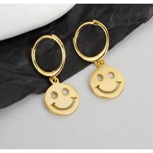 925 Sterling Silver Round Smile Face Hollow Earrings Female Fashion Happy Pendant Party Birthday Gift Handmade Jewelry