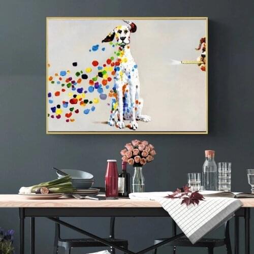 Abstract Colorful Dog Canvas Oil Paintings on The Wall Art Pictures Animals Posters and for Living Room Decor No Frame