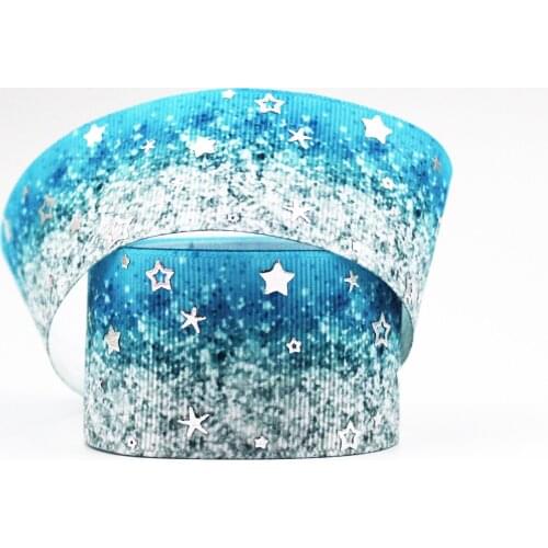 22-75MM Silver Foil Gradient Printed Glowing Star Ribbon Accessory Hairbow Headwear DIY Handmade Hair Bows Accessories 10/25/50