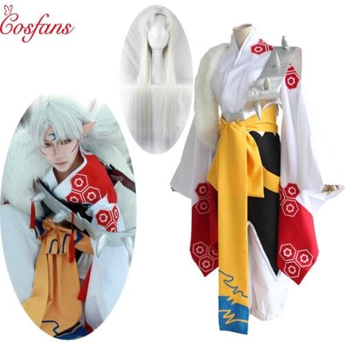 Free Shipping InuYasha Costume Sesshomaru Kimono Cosplay For women men And Adult Costume Halloween Full set Cosplay and wigs