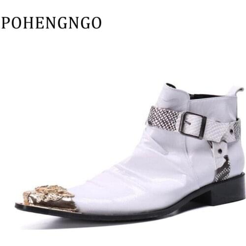 Fashion Mens Chelsea Ankle Boots Luxurious Genuine Leather Dress Party Wedding Shoes Side Zipper Winter Men Cowboy Boots