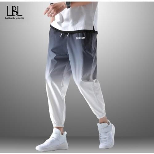 New Men Casual Cargo Pant Hip Hop Streetwear Joggers Pants Trousers High Street Elastic Waist Fashion Gradient Color Harem Pants