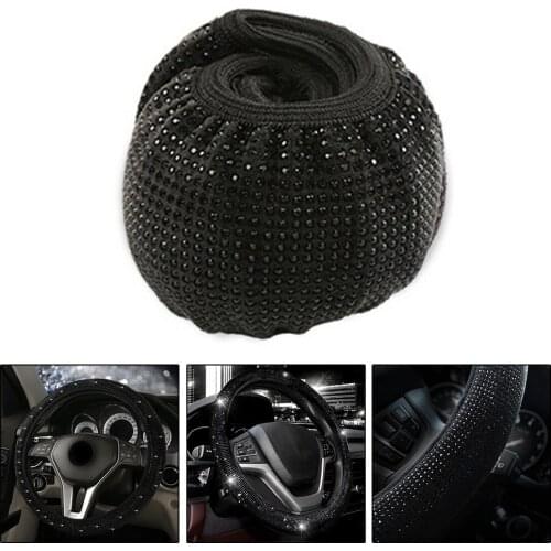 38CM Car Steering Wheel Cover Protector For Women Girls Bling Bling Rhinestones Black Crystal Car Interior Decoration Accessorie
