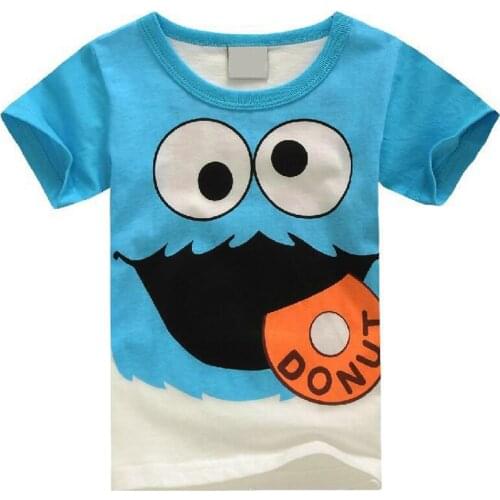 Children boys t shirt Short Sleeve Sesame Street Donut Tees children cartoon clothing kids short sleeves blue tops girls clothes
