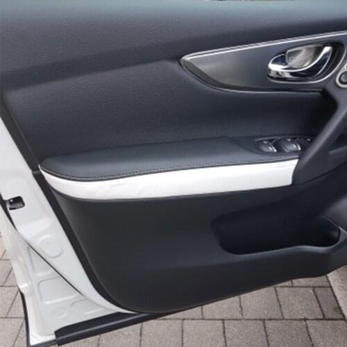 For Nissan Qashqai J11 2016 2017 2018 4pcs Black & White leather splice with white Line Door Armrest Panel Leather Cover Trim