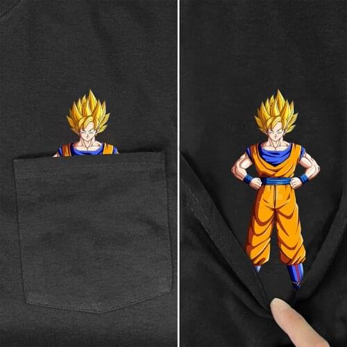 Cotton Pocket T-Shirt Fashion Brand Summer Pocket Anime Printed T-shirt Funny Cotton Tee Tops Drop Shipping