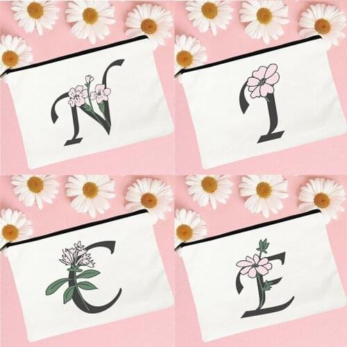 Initials Letter Print Women Makeup Bags Clutch Travel Cosmetic Case Toiletries Organizer Wash Storage Pouch Students Pencil Bag