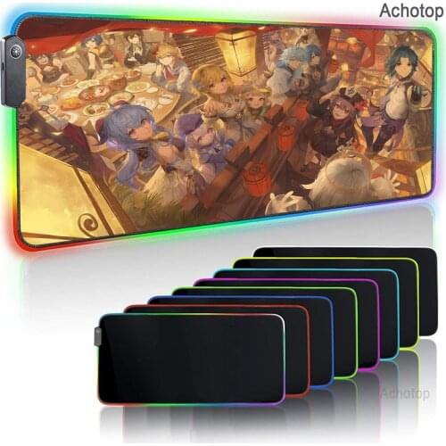 Genshin Impact Anime Mouse Pad RGB Backlight Mat 800x300mm Gamer XXL Computer Gaming Mousepad Non-Slip Rubber Desk Mat For PC