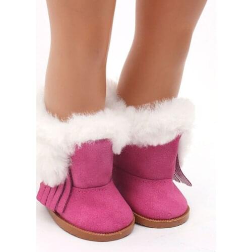 Doll Shoes Cute rose red winter woollen boots fit 18 inch Girl dolls and 43 cm baby doll toy accessories s151