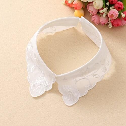 Linbaiway Women Floral Embroidery Fake Collar Detachable Solid Color Shirt Necklace False Collar Blouse Women Clothes Decorative