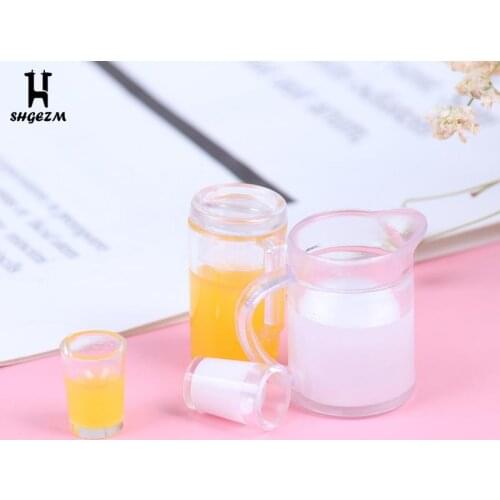 2pcs/set 1/12 Dollhouse Miniature Accessories Mini Juice Jug Cup Set Simulation Drink Milk Model Toys for Doll House Decoration
