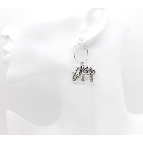 Fashion Retro Hollow Elephant Earrings Metal Double Ring Earrings, Animal Charm Earrings, Female Gift Jewelry Earrings