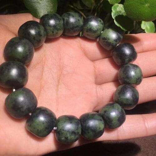 Genuine Natural Dark Green Jade Bracelet Men Women Jades Stone Elastic Beaded 108 Piece Buddha Beads Bracelets Real Jades Bangle
