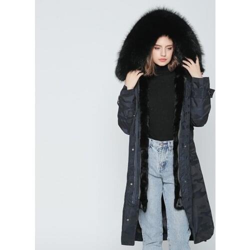 OFTBUY 2021 Real Fur Coat X-long Camouflage Parka Winter Jacket Women Big Natural Raccoon Fur Collar Hood Real Mink Fur Liner