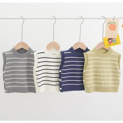 2020 Autumn Baby Boys Vest Kids Casual Sweater Vest Korean Stripe Knitted Waistcoat For Boy Child Clothing Sleeveless Coat 2-5 Y