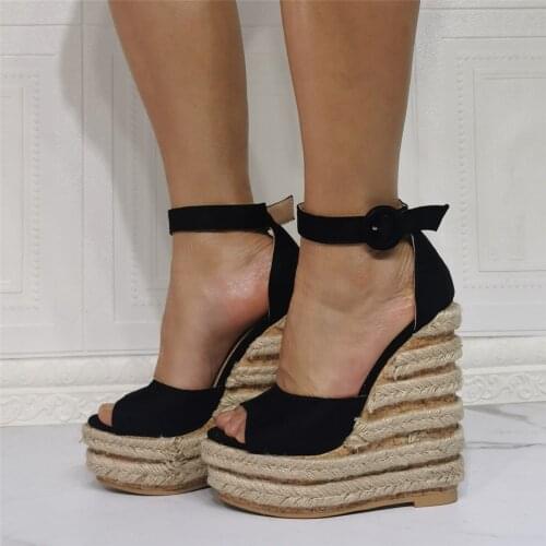 New Braided Rope Embellished Super Wedge Platform Sandals Vacation Peep Toe Shoes Gladiator Zapatos Cutout One Strap Sandalia