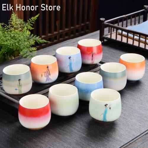 90ml Ancient Handmade Gradual Change Ceramic Tea Cups Maid Sopera Porcelain Bowls Kung Fu Tea Teapot Mugs Master Cups Teaware
