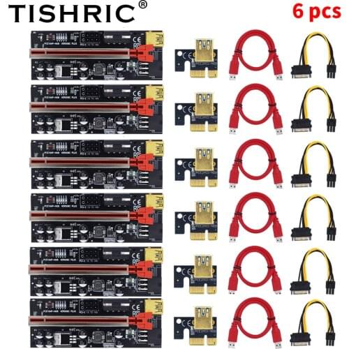 TISHRIC 6PCS PCI Express Riser 009S Plus Video Card Extension Cable Adapter PCIE Riser PCI E 16x Riser Card VER009C for Mining