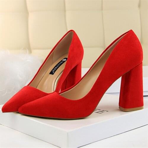 2021 Women Luxury Block 8.5cm High Heels Flock Pumps Lady Sexy Nude Black Chunky Tacones Scarpin Designer Office Party Shoes