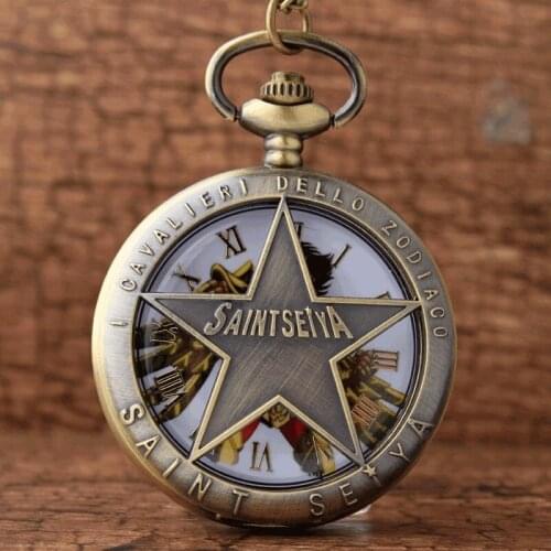 Unique Hollow Bronze Saint Seiya Design Quartz Pocket Watch Pendant Necklace Chain Children Halloween Gifts Reloj De Bolsillo