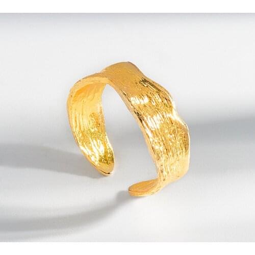 VENTFILLE 925 Sterling Silver Female INS Irregular Concave Surface Sand Gold Ring