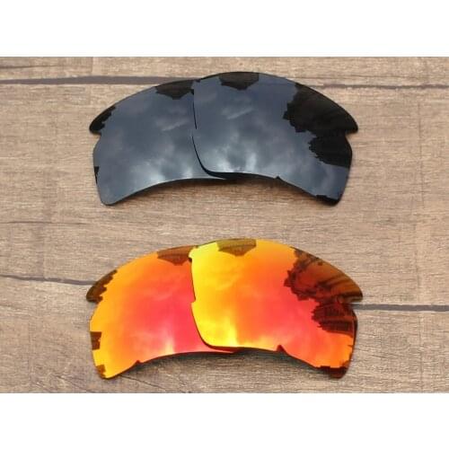 Vonxyz 2 Pairs Stealth Black & Ruby Mirror Polycarbonate Replacement Lenses for-Oakley Flak 2.0 XL Frame