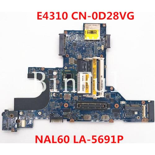 High quality For E4310 Laptop motherboard CN-0D28VG 0D28VG D28VG NAL60 LA-5691P With I5-580M CPU HM55 DDR3 100% full Tested