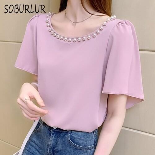 Women Shirts Summer Chiffon Blouses New Office Lady White Shirts Short Sleeve O-neck Simplicity Blouse Loose Solid Tops Female