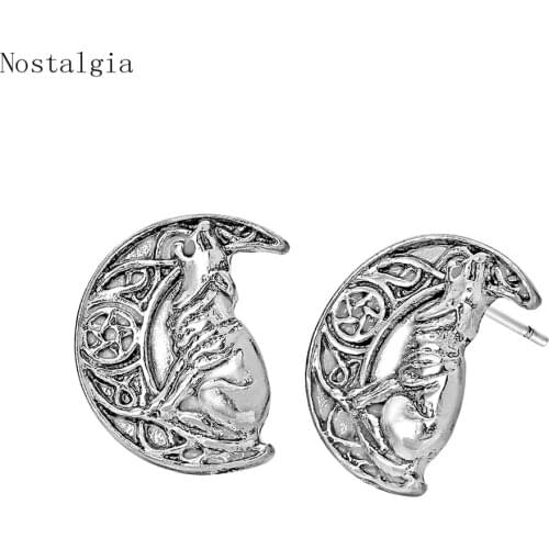 Viking Wolf Crescent Moon Punk Earrings For Women Female Odin 's Symbol of Norse Viking Cool Charm Jewelry Earring Pendientes