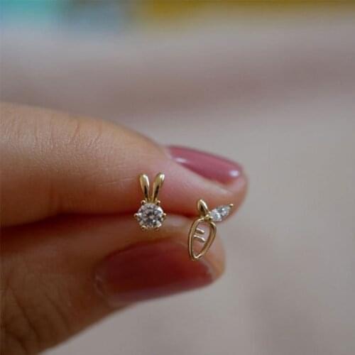 VENTFILLE 925 Sterling Silver French Simple Inlaid Crystal Cartoon Rabbit Carrot Stud Earrings Women Creative Party Jewelry Gift