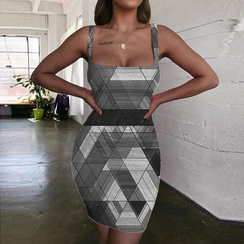 Giyu Brand Geometry Dresses Women Abstract Halter Sleeveless Graphics 3d Print Creativity Sundress Womens Clothing Summer Short