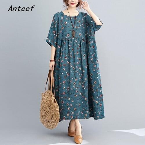 Short sleeve plus size cotton vintage floral dresses for women casual loose long woman summer beach dress elegant clothes 2021