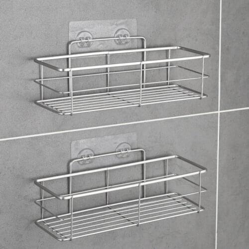 1/2pcs Stainless Steel Bathroom Storage Shelf Kitchen Bathroom Toilet Wall Hanging Drainer Storage Rack Organizer Tray Rack
