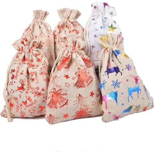 10pcs/lot 10x14cm13x18cm Christmas theme bronzing cotton bag for Christmas gift candy packaging Household idle items storage bag