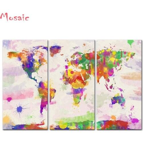 5D Diy Diamond Painting Cross Stitch Kits 3pcs/set World Color Map Diamond Embroidery Picture Of Rhinestone Full Drill Mosaic