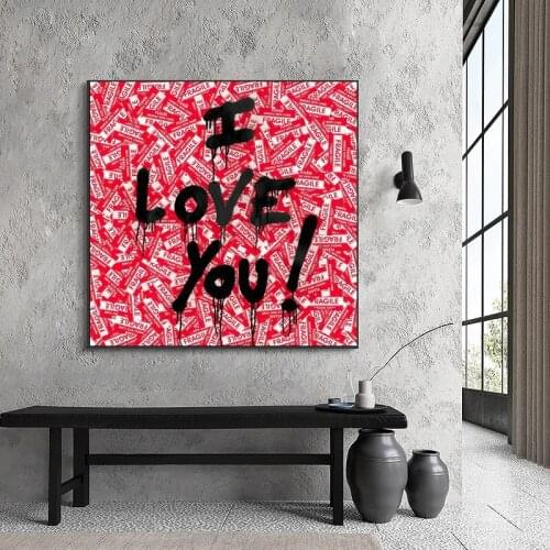 Abstract Red Canvas Paintings Wall Art Prints “I love you” Poster Living Room Decor Decorative Paintings On The Wall Home Decor