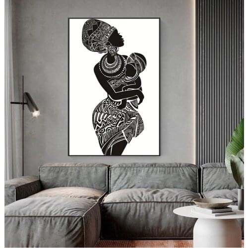 White Wall Picture Poster Print Home Decor Beautiful African Woman With Baby Bedroom Wall Art Canvas Painting Black and