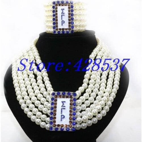 Free Shipping Greek Sorority Sigma Gamma Rho Multilayer Enamel Pearl Gold Royal Crystal Collar Necklace Bracelets Jewelry Sets