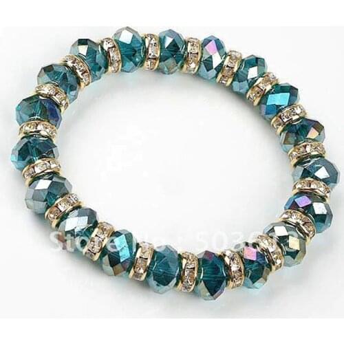 Fashion Green Crsytal Stretchy Bracelets 18CM Copper Accessory Elastic Bracelets One piece gcb1009