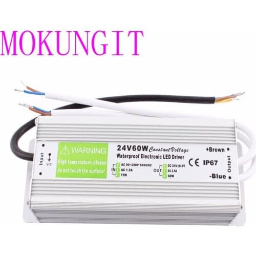 Fast shipping 10pcs 24V 60W IP67 Waterproof LED Power Supply AC90-250V To DC 24V LED Driver Switch Transformer Outdoor Light