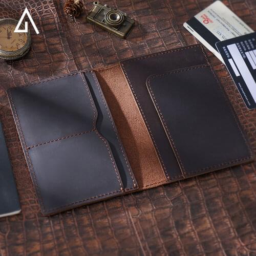Genuine Leather Passport Holder Cover Travel ID Card Holder Retro Style