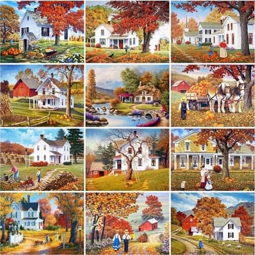 DIY Diamond Embroidery Tree Scenery Diamond Painting Full Square Round Drill Mosaic Villa Interior Decoration Rhinestone Drills