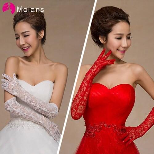 Molans 2020 New Fashion Long Lace Bridal Gloves Bride Dress Finger Gloves for Wedding Engagement Evening Party Accessories