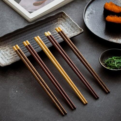 Chinese creative metal blessing word chicken wing wooden round chopsticks gift red sandalwood natural solid wood family set