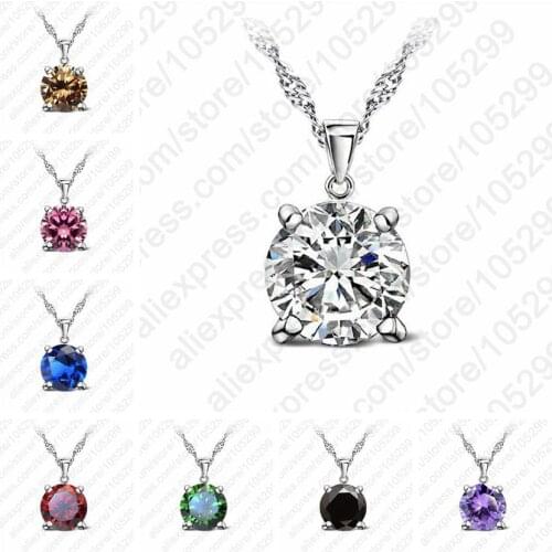 Classic CZ Pendant Necklaces 925 Sterling Silver 4 Claw Necklace Fashion Brand Crystal Party/ Wedding Jewelry For Women